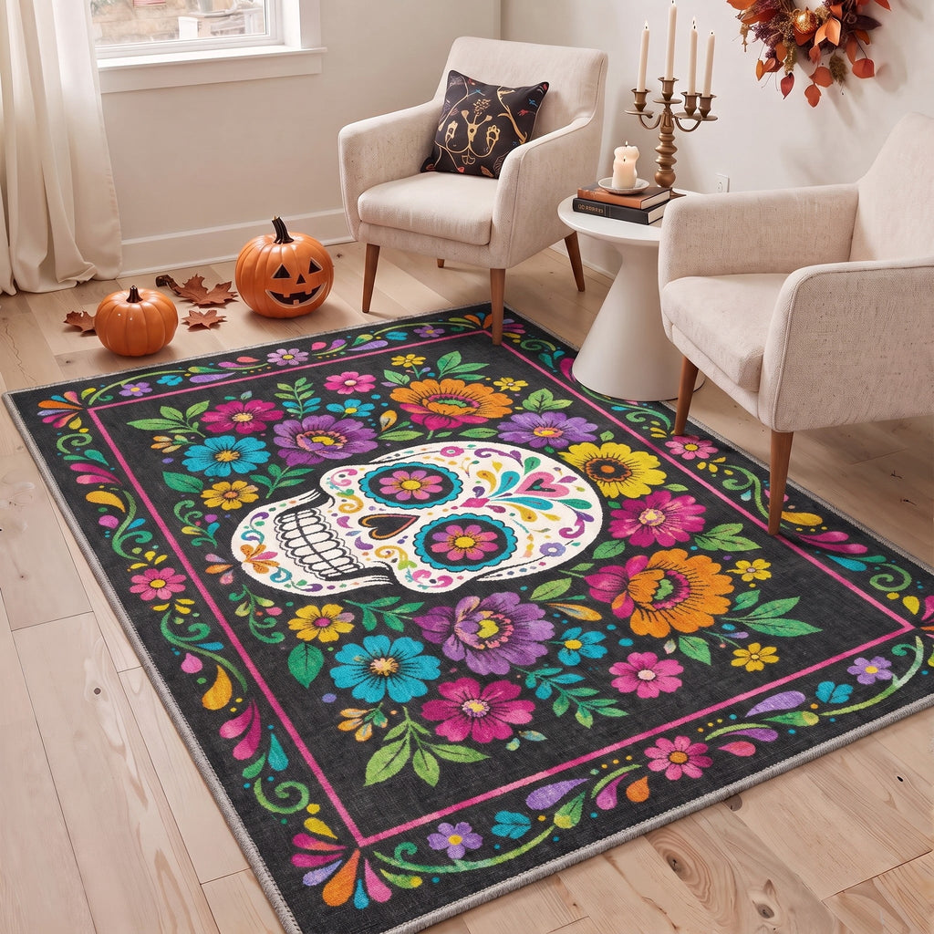 GENIMO 2'x3' Halloween Doormat, Washable Non Slip Soft Whimsical Cat Outdoor Door Mat for Front Door Covered Porch Patio Entryway, Vintage Black