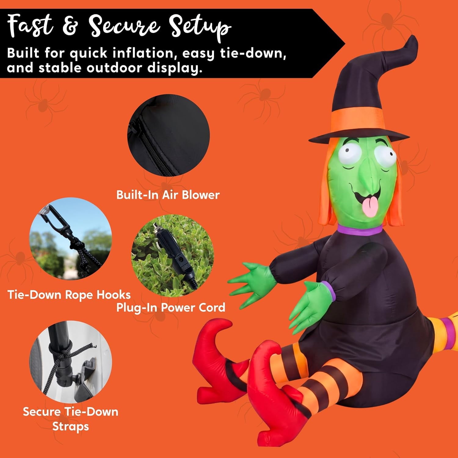 Joyfy 4 FT Halloween Inflatables Witch Crashing Into Tree,LED Lighted Blow Up Yard Decoration for Outdoor Garden Lawn Party Decor