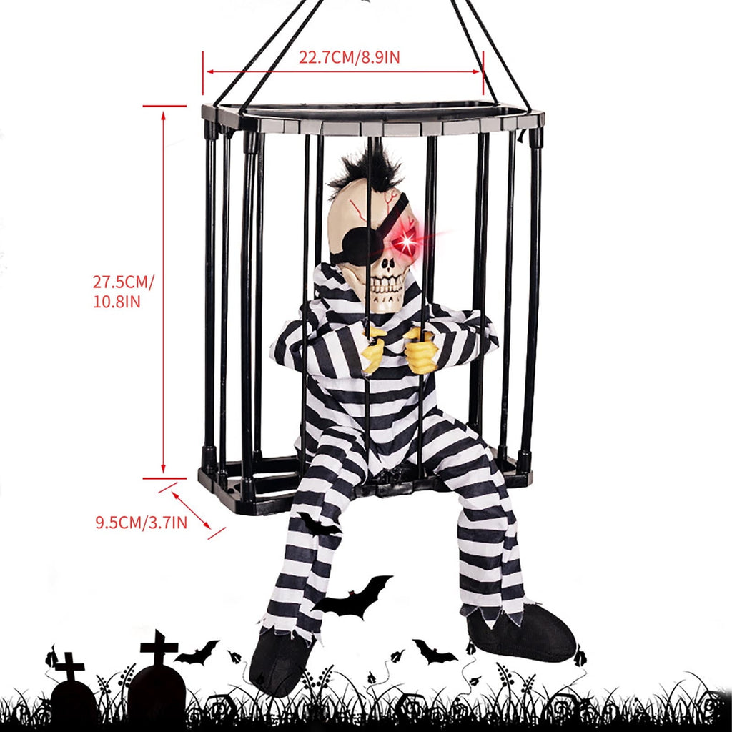 Summercome Skeleton Animated Halloween Decorations, Screaming Halloween Decor with Motion Activated & Light Sensor, Spooky Prisoner Cage Haunted House Decorations, A