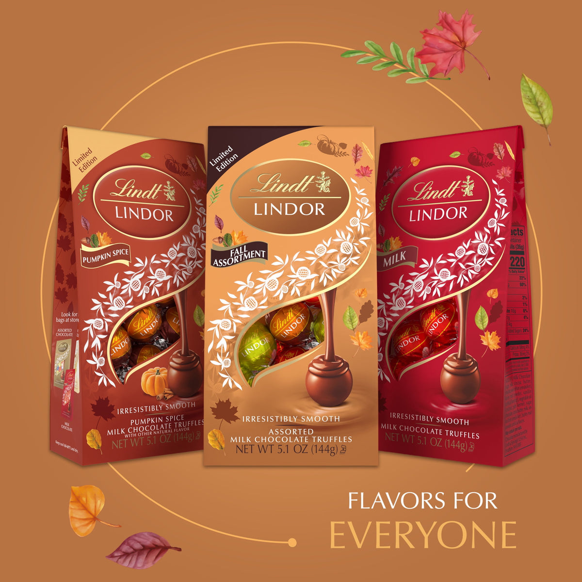Lindt LINDOR Fall Assorted Milk Chocolate Candy Truffles, 5.1 oz. Bag