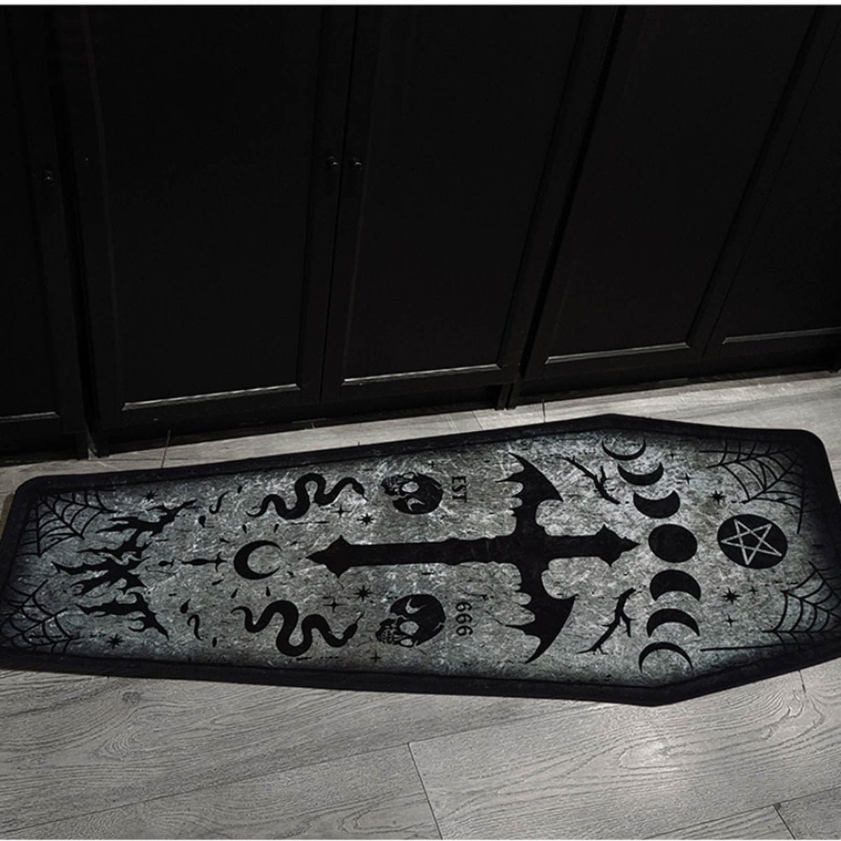 Halloween Coffin Rug - 4.3x1.6 Ft Goth Bath Mat, Non- Indoor Carpet for Living Room, Bedroom & Bathroom, Dark Gothic Decor for Spooky Home Parties