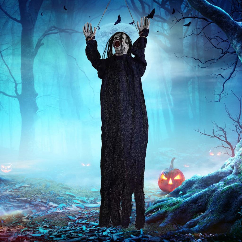 Coollooc 39 inch Halloween Hanging Ghost Decorations Outdoor Indoor, Animated Scary Grim Reaper Skeleton Decorations, Creepy Skull Ghost for Party Outside Yard Porch Haunted House