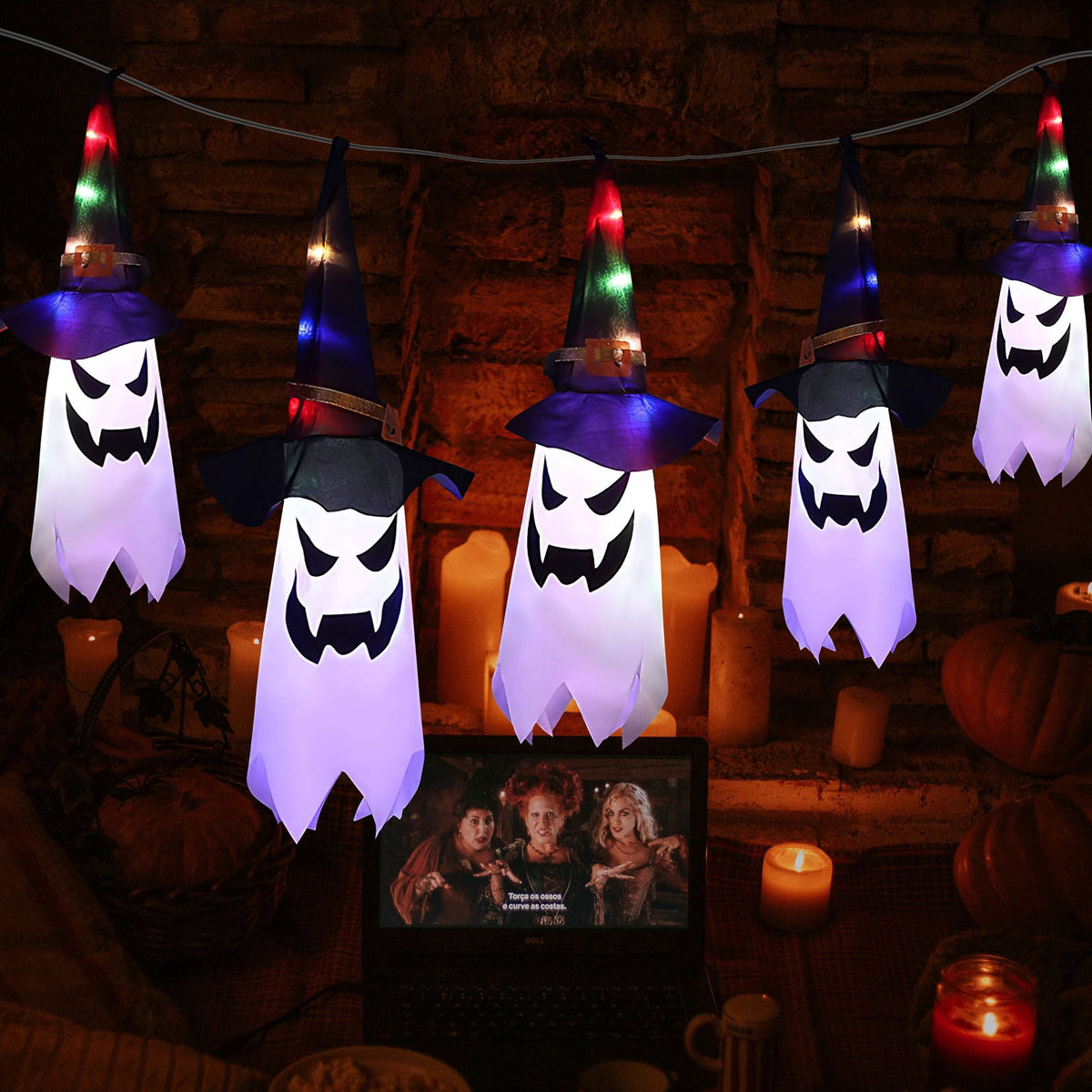 Deago Halloween Lights 9.8ft Battery Operated Ghost Witch Hat 5 LED String Lights Halloween Decoration for Indoor Outdoor Home Party Halloween Decor, White