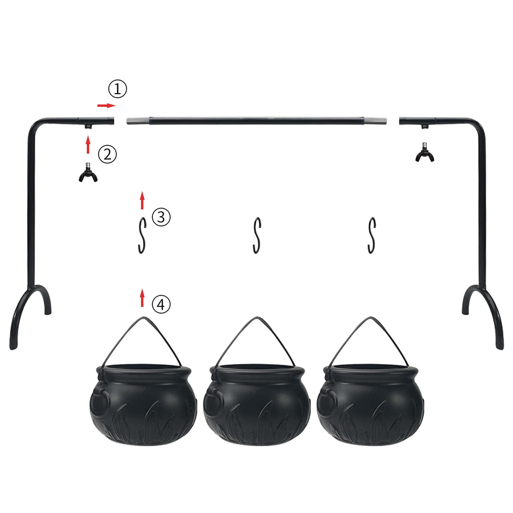 Halloween Decoration Witches Cauldron Serving Bowls on Rack Set of 3 Black Plastic Candy Bucket for St. Patrick’s Day Indoor Outdoor Home Kitchen Decoration