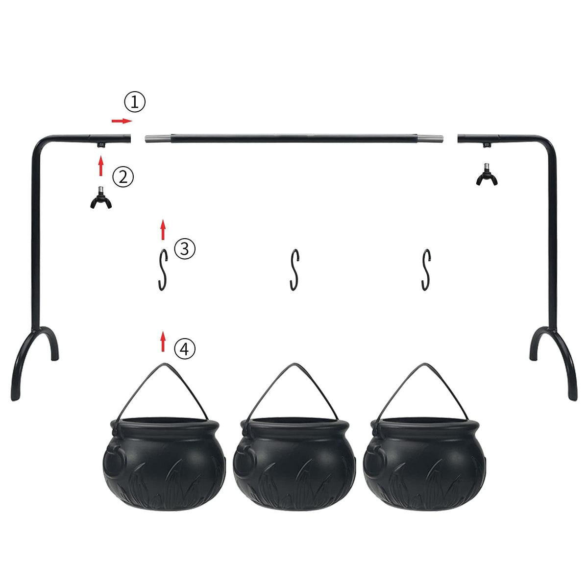 Halloween Decoration Witches Cauldron Serving Bowls on Rack Set of 3 Black Plastic Candy Bucket for St. Patrick’s Day Indoor Outdoor Home Kitchen Decoration