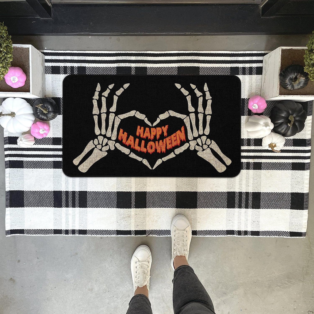 Halloween Door Mat 30 X 17 Inch Halloween Skull Doormat Indoor Outdoor Entrance Floor Mat Non Slip Halloween Decor Rubber Welcome Mats