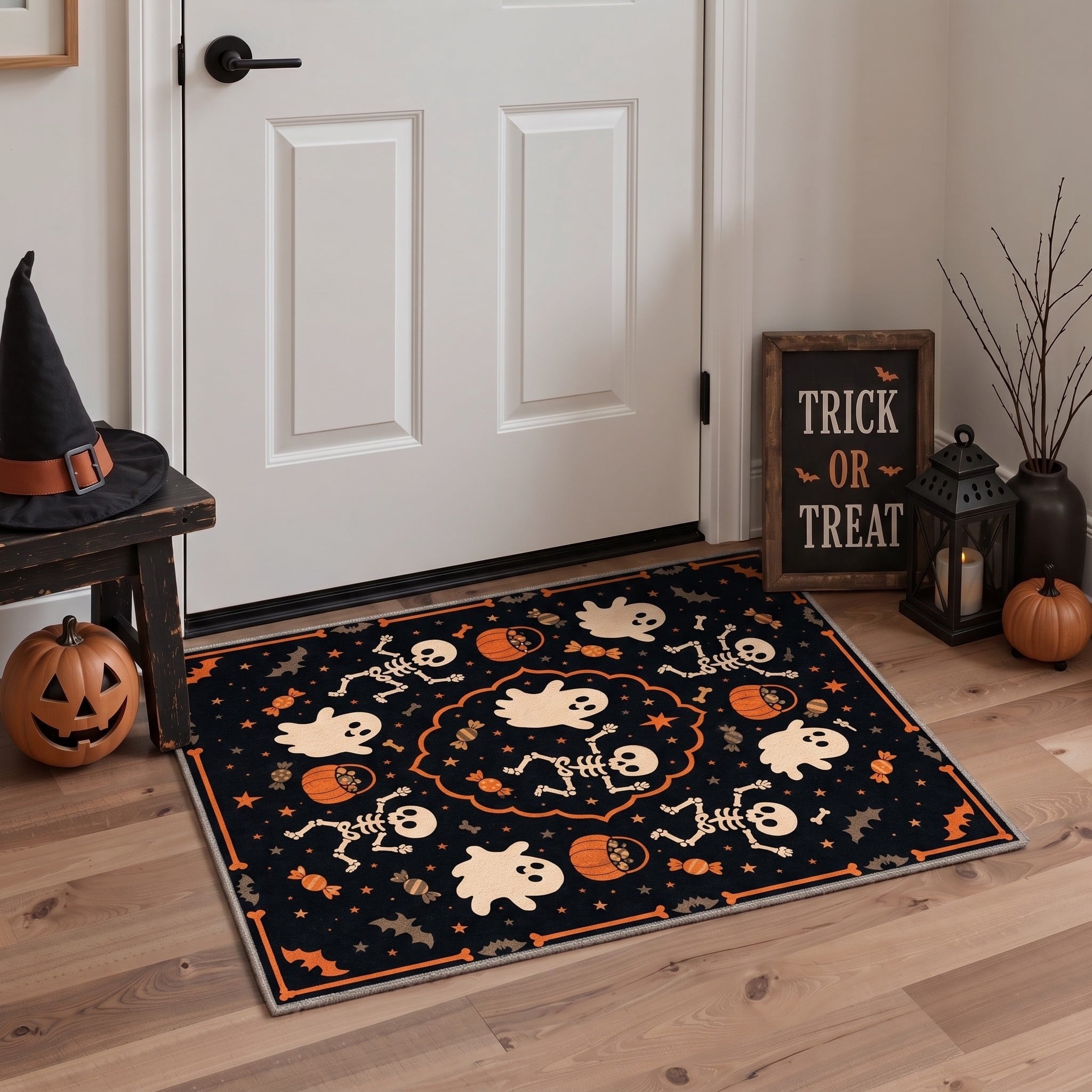 GENIMO 5'x7' Halloween Area Rug for Living Room, Washable Non Slip Soft Vintage Witch Indoor Rug for Bedroom Dining Room Home Office, Retro Sepia