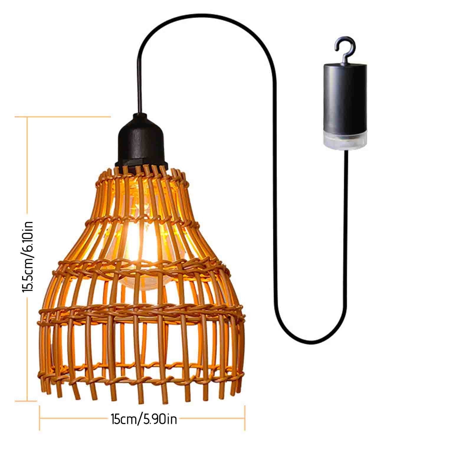 Boho Rattan Pendant Lamp Battery Operated with IP55 Waterproof Rating, Hand-Woven Outdoor Hanging Light for Patio Gazebo Garden Ceiling No Electricity Needed