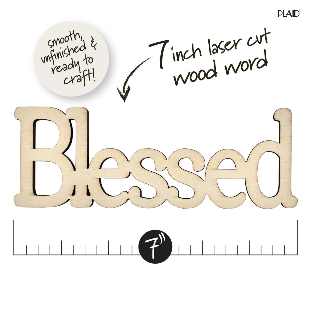 (3 pack) Plaid Unpainted Wood Surfaces, Blessed, 7"