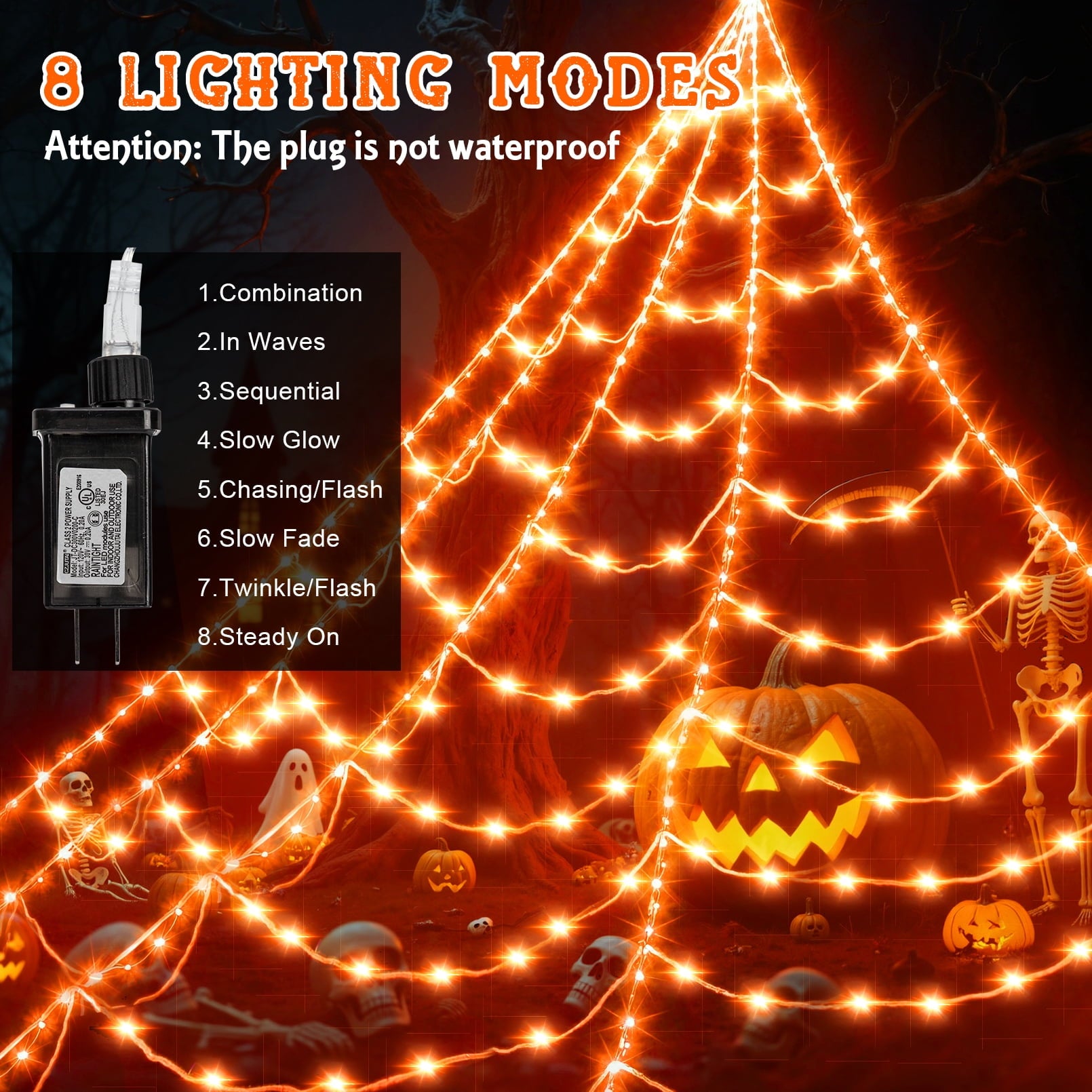 Scidweet Halloween Decorations Outdoor, 500 LED Halloween Giant Spider Web Lights for Garden Yard Porch Home Decor, Purple Orange