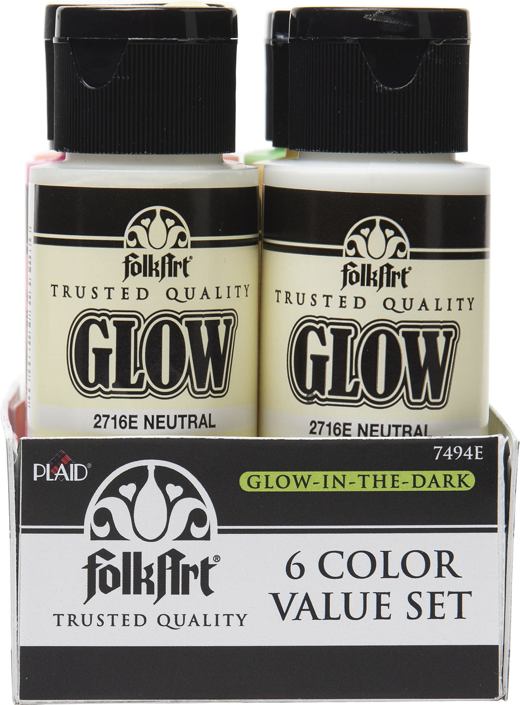 FolkArt 7494E Glow-in-the-Dark Acrylic Paint Set, Matte Finish, Set of 6, 12 fl oz
