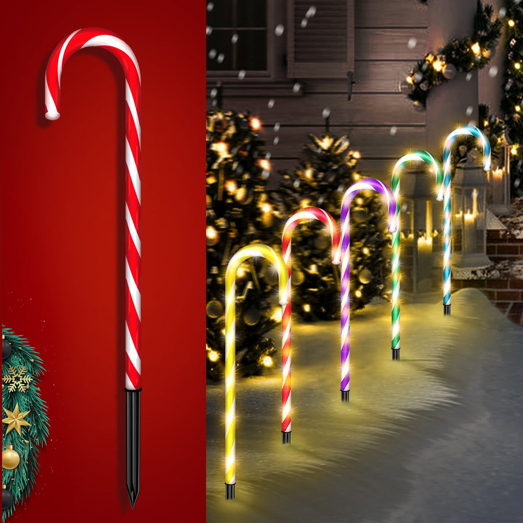 Christmas Candy Cane Lights 21” 10 Pack 8 Lighting Modes Flickering Candy Cane Pathway Marker Outdoor Indoor Waterproof UL Listed Christmas Lighting Decoration Light