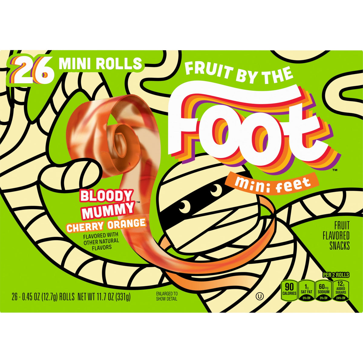 Fruit by the Foot Mini Feet Bloody Mummy Fruit Flavored Snacks, Halloween Treats, 26 Count