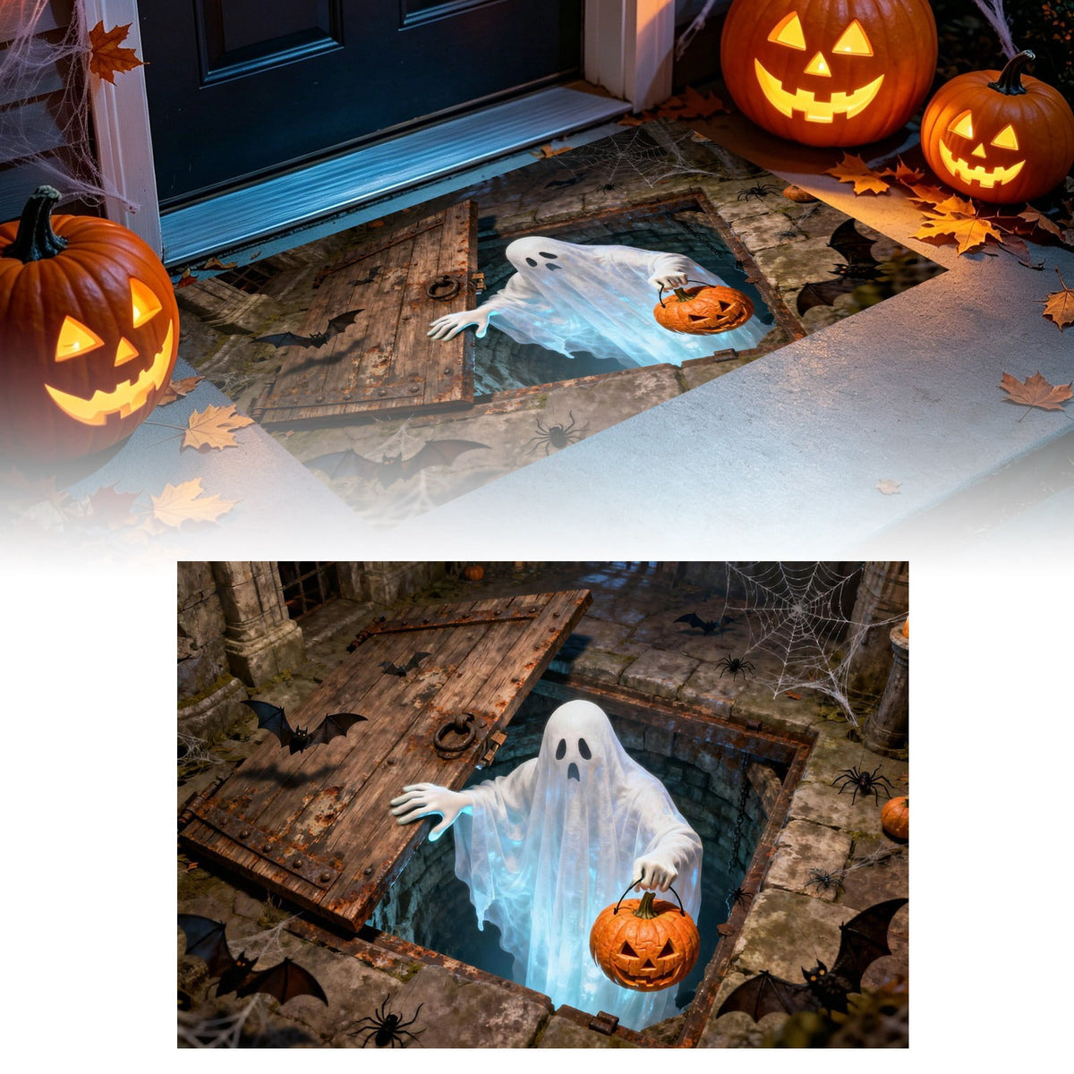 3D Optical Illusion Halloween Doormat Visual Trap Hole Design Non Velvet Entryway Rug Washable Floor Mat