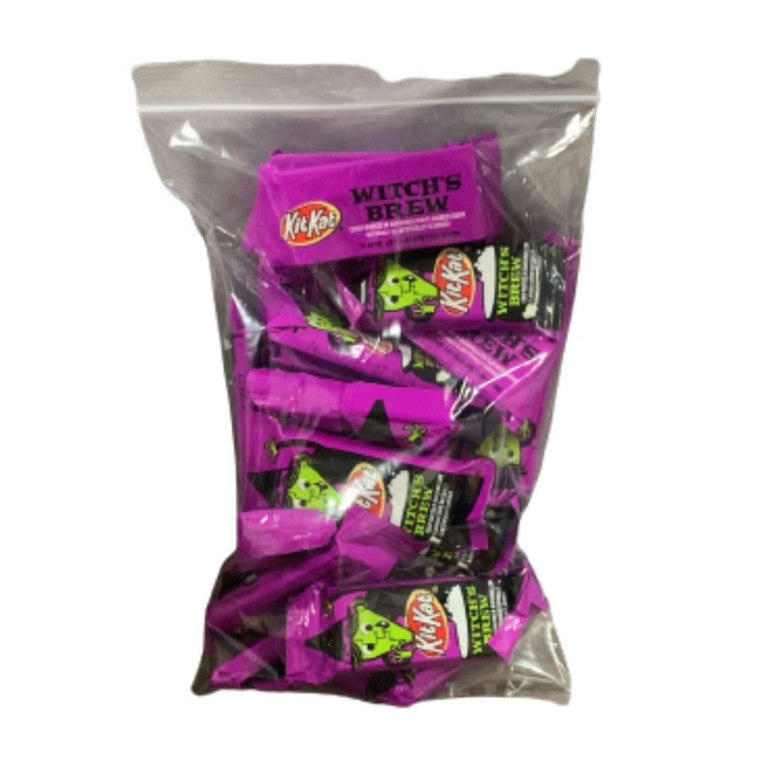 CandyKrave Kit Kat Halloween Candy Witches Brew - Assorted Milk Chocolate and Creme Snack Size Bars, Free Frosted Shipping Bag, 1 pound Bulk Bag 25 Pieces