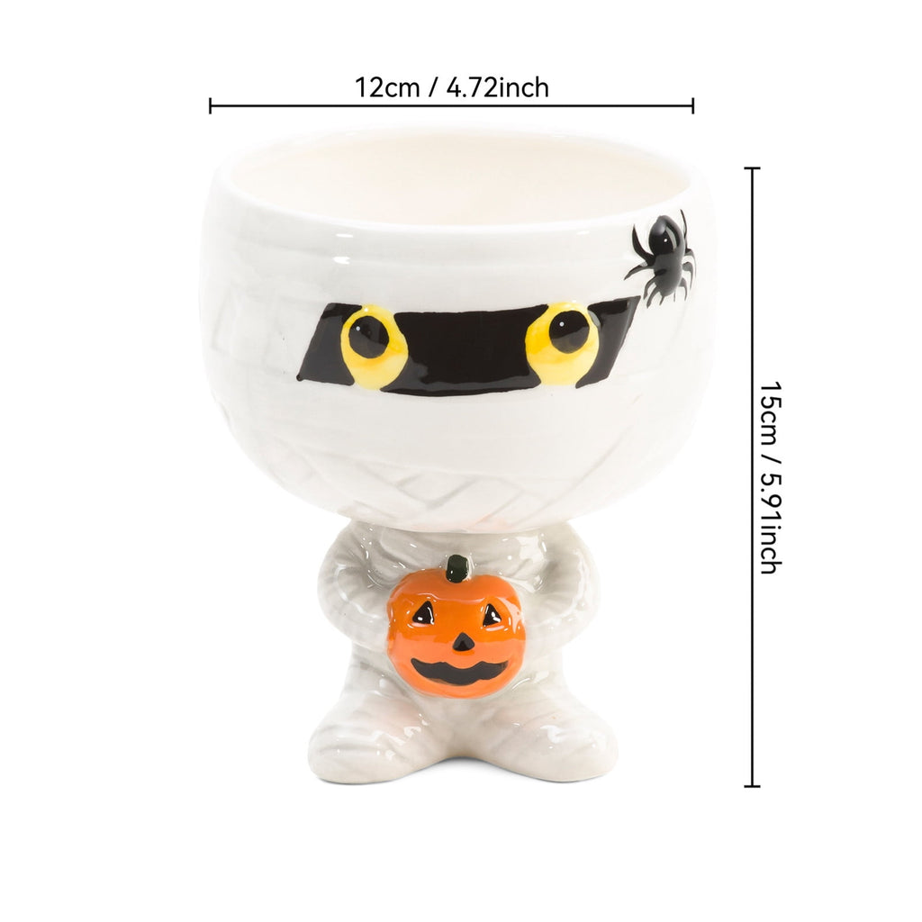 Diceymbol Halloween Pumpkin Snack Bowl Stand Collapsible Broomstick Candy Tray for Cupcakes & Desserts, Resin Serving Platter with Ceramic Pumpkin Bowls
