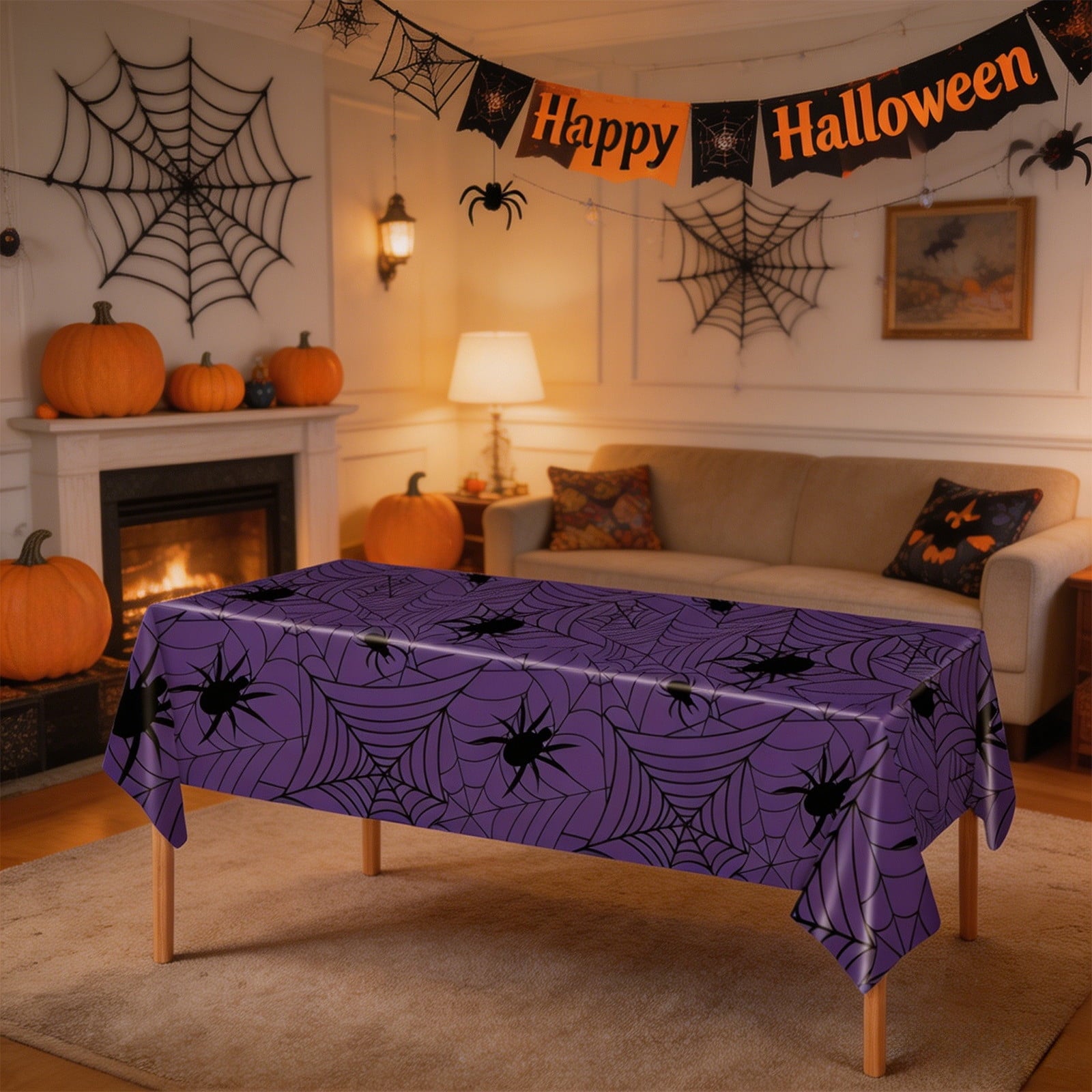 24 Pack Halloween Disposable Tableware Set, Spider and Cobweb Pattern Paper Plates, Halloween Party Supplies Favors