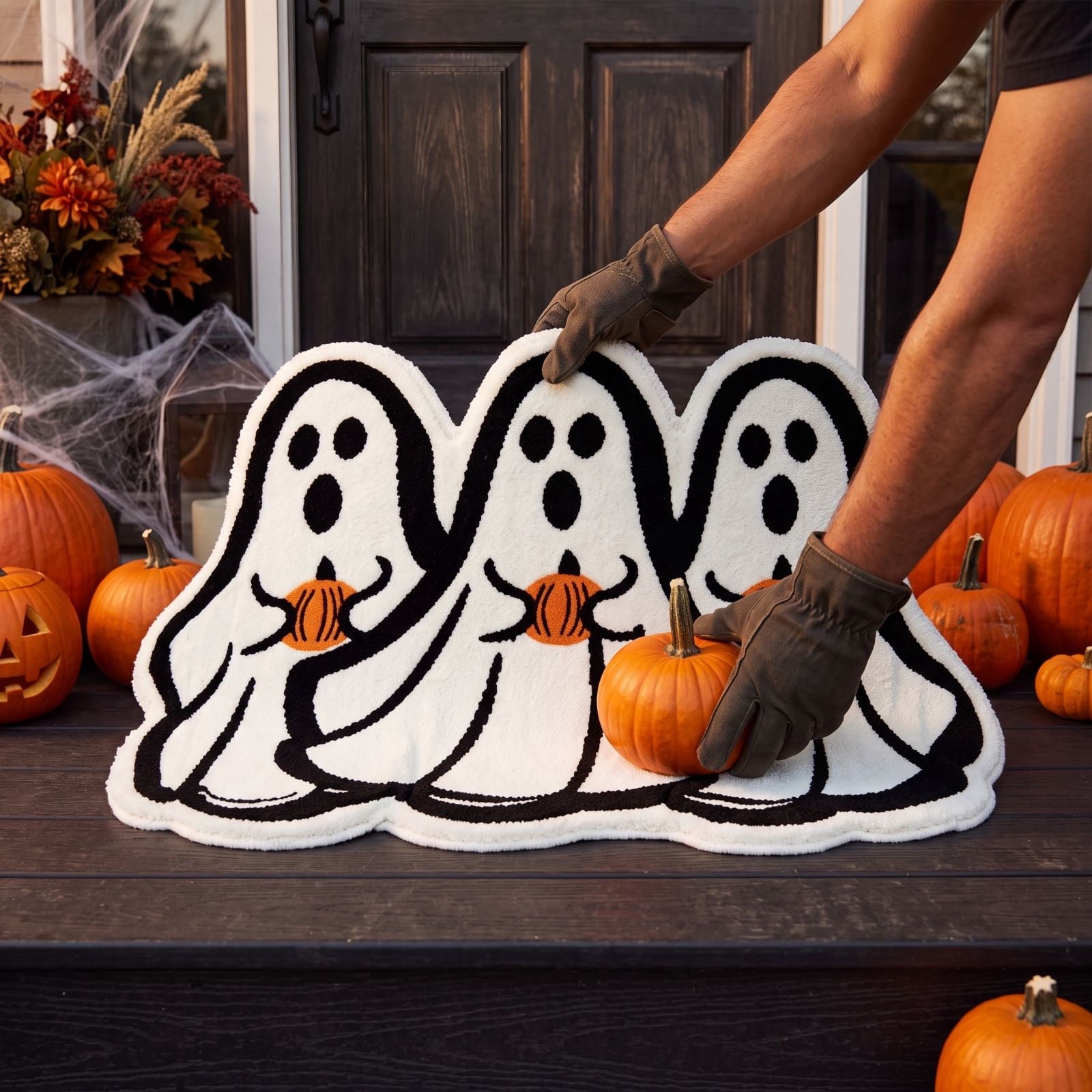 Halloween Doormat Ghost Bath Mat 23.6x15.7in Secure-Grip Absorbent Soft Faux Fur Rug for Bathroom Bedroom Living Room Decor by OVFUIZ