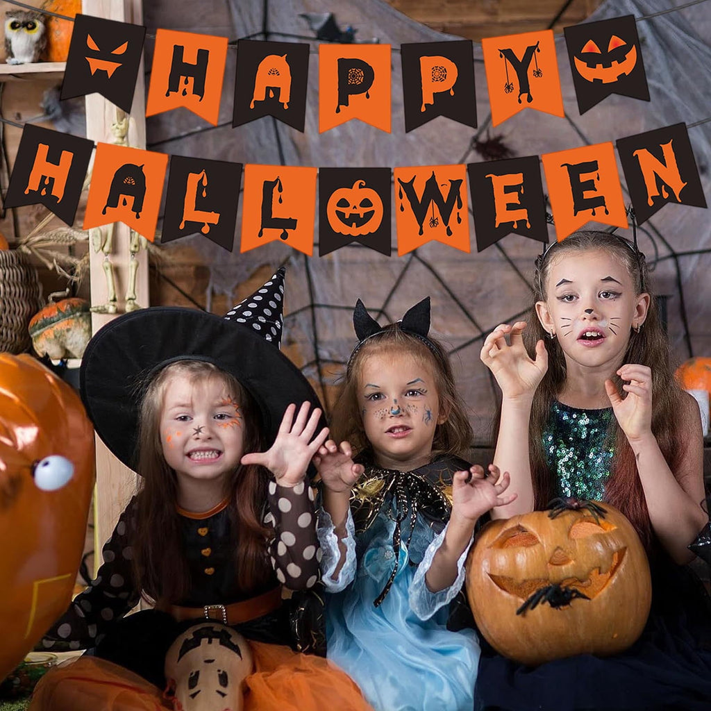 LSLXA Halloween Banner with Pumpkin Sign Halloween Theme Party Sign Decorations Outdoor Indoor Home Party Decorations Supplies