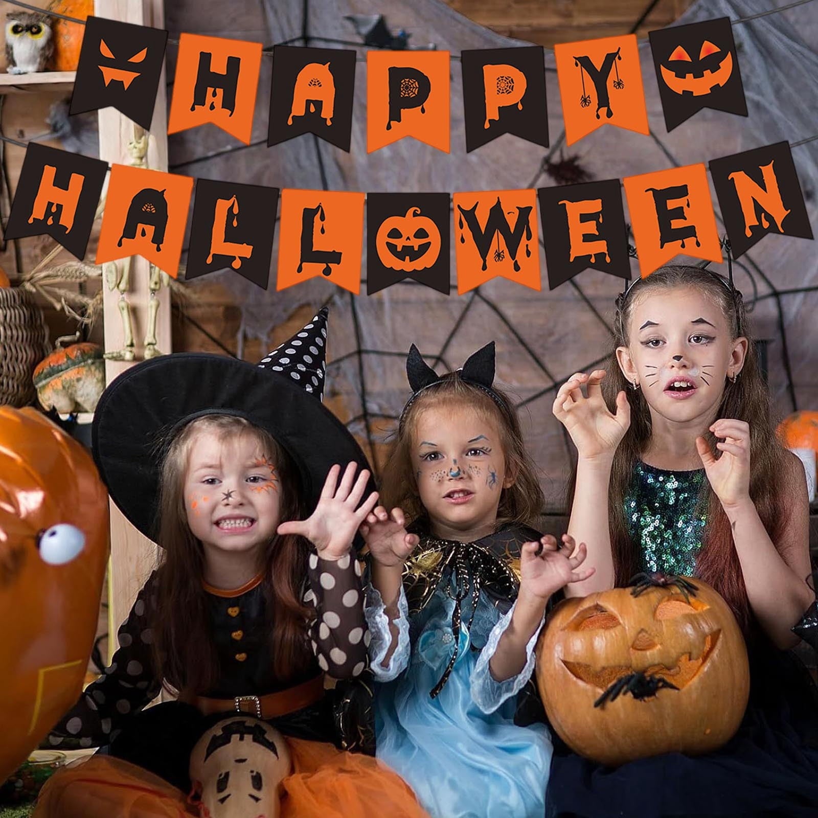 LSLXA Halloween Banner with Pumpkin Sign Halloween Theme Party Sign Decorations Outdoor Indoor Home Party Decorations Supplies