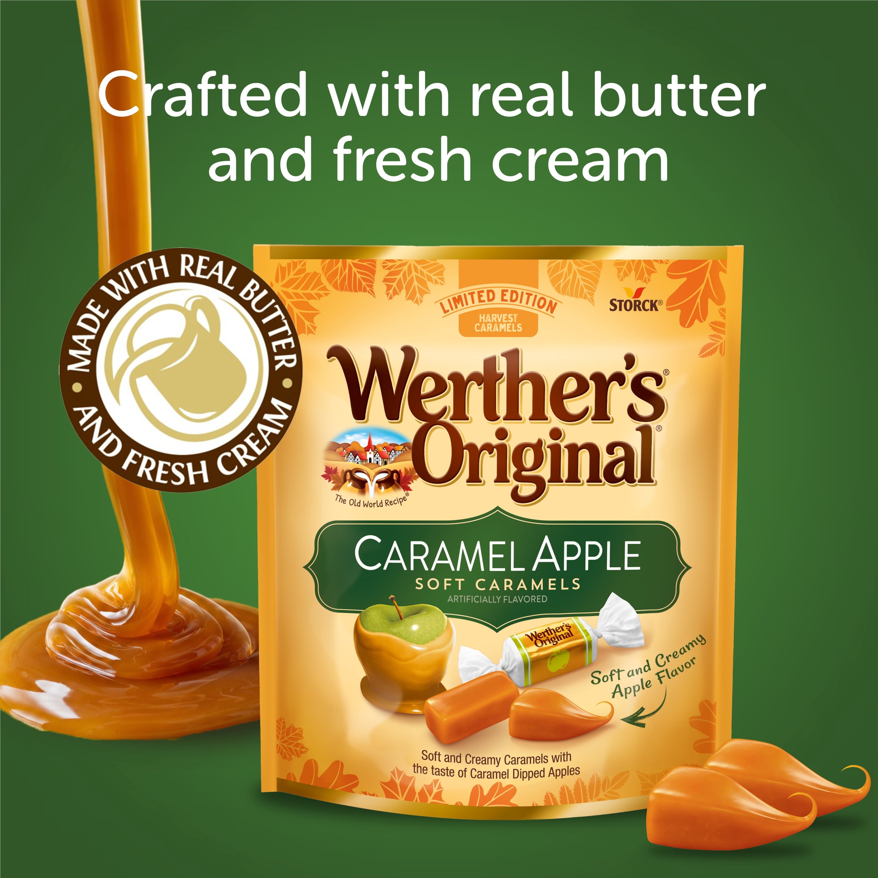 Werther's Original Limited Edition Fall Harvest Caramel Apple Soft Caramels, 8.57 oz Bag