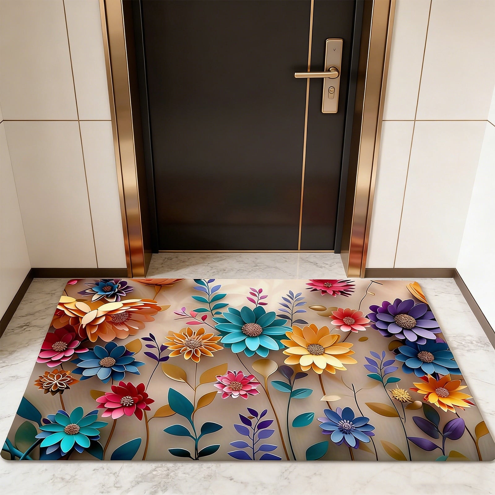 Sruoe Summer Carnival Printed Floor Mat, 15.74"x23.62", Water Absorbent Non Slip Doormat, Flannel Entryway Bathroom Kitchen Household Decor Rug