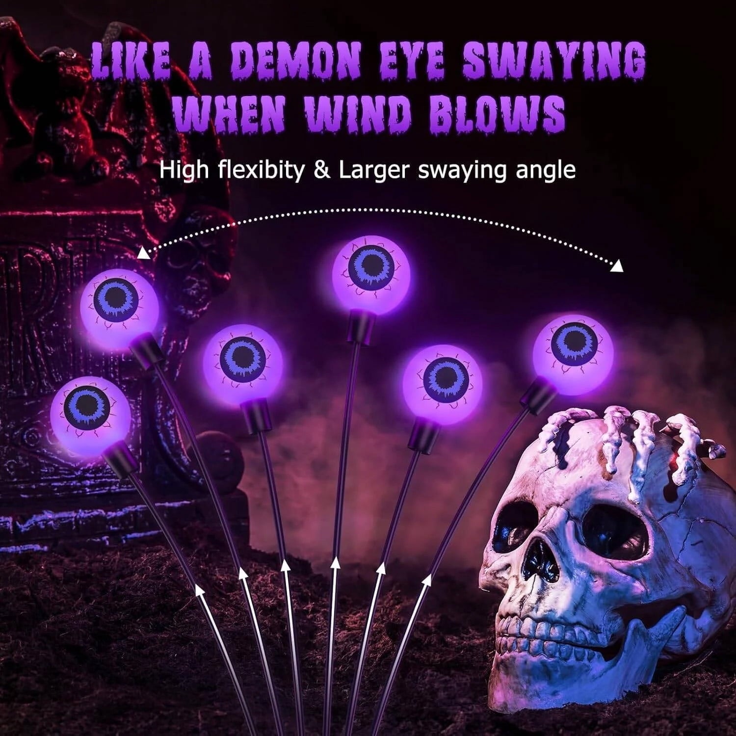 Morfone Halloween Decorations Outdoor, 2 Pack 12 LEDs Solar Scary Eyeball Lights, Waterproof Eyeball Swaying Firefly Lights, Halloween Path Lights for Garden Yard Party, Green