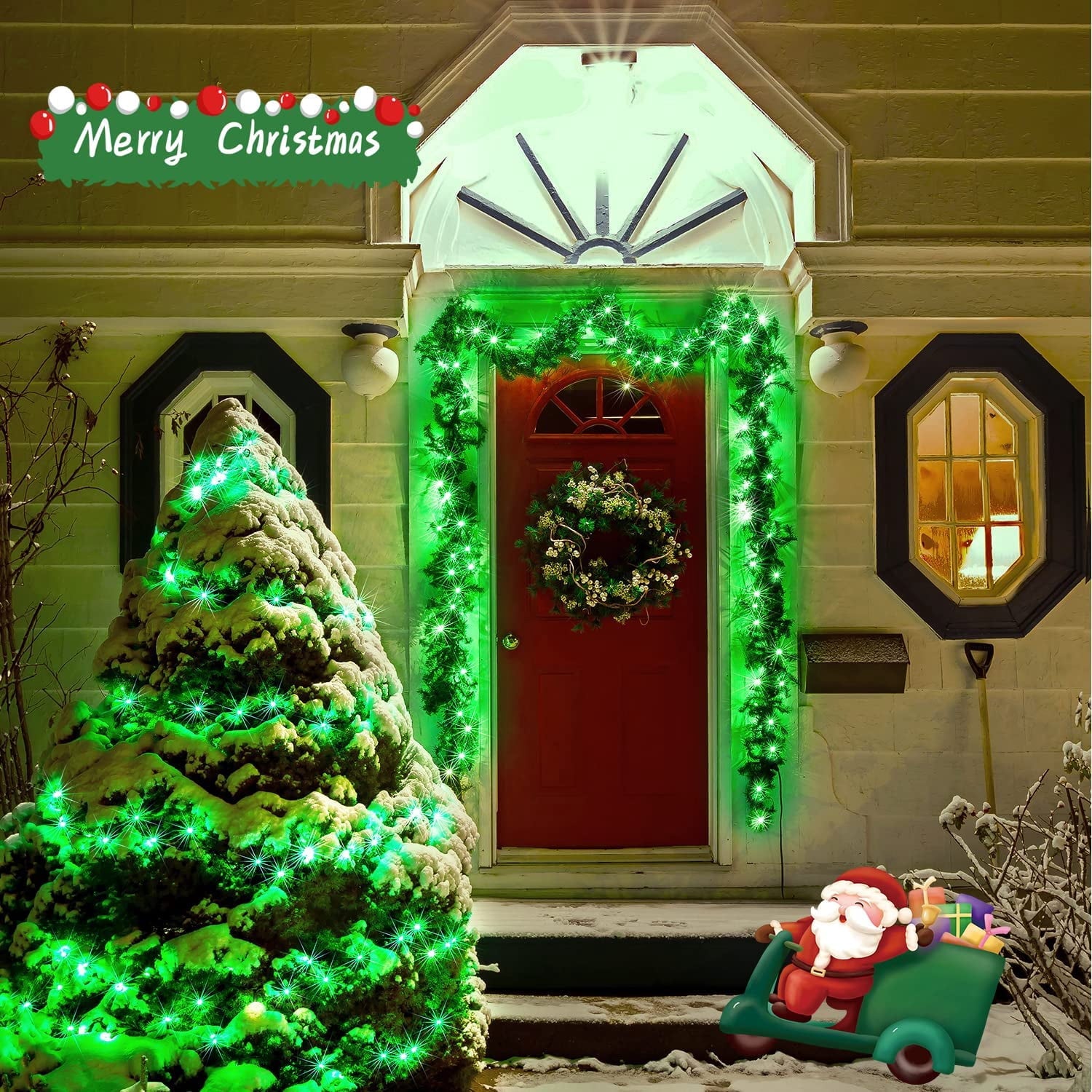 JMEXSUSS 2 Pack Solar String Lights Outdoor, 100 LED 42.7ft White Solar Lights Outdoor Waterproof, 8 Modes Green Wire Solar Christmas Lights for Garden, Wedding, Party, Christmas Tree Decoration