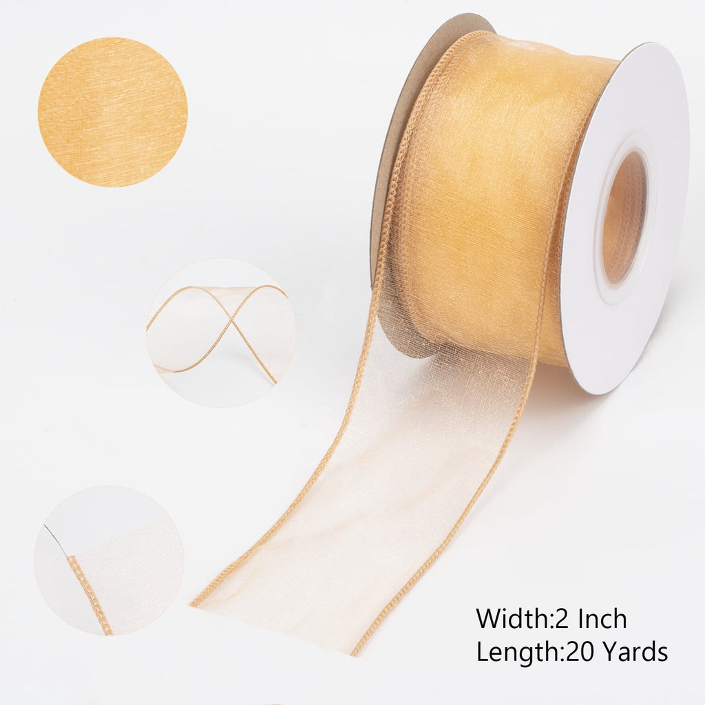 Joycrosso 1.5 Inch White Wired Organza Ribbon - 20 Yards Sheer Decorative Ribbon for Gift Wrapping, Wedding Decor, Christmas Tree, Crafts & DIY Projects