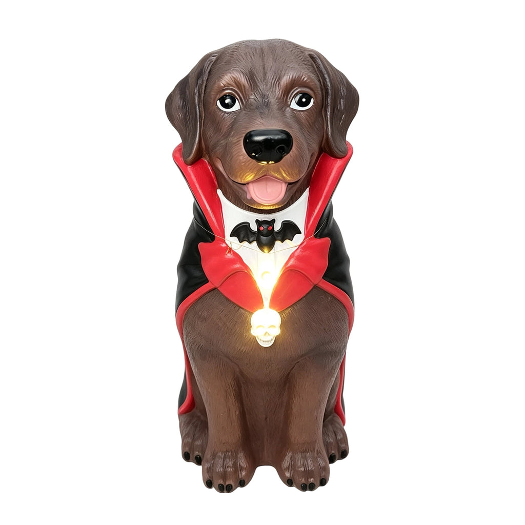 Clearance Halloween Schnauzer Bat Figurine with Ghost Bucket, 8 inch Resin Cute Dog Gifts Tabletop Decor