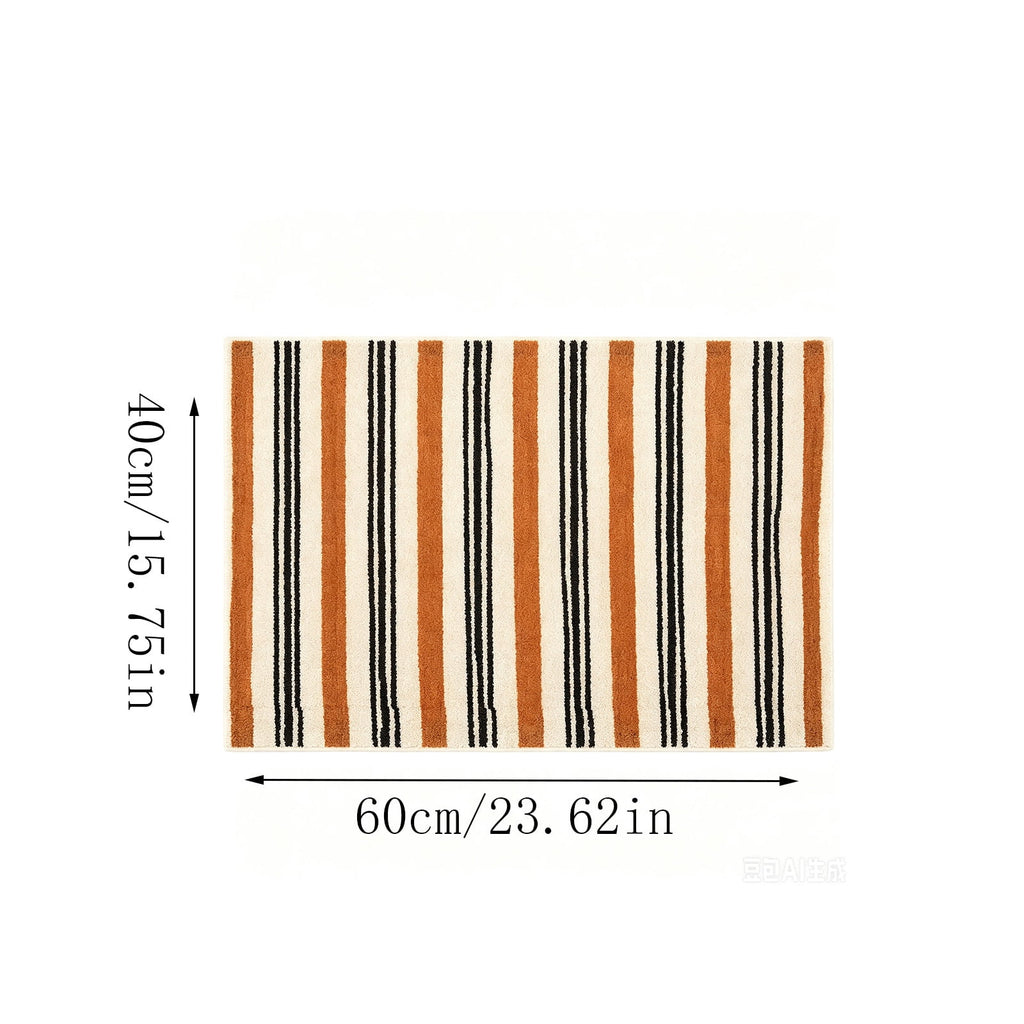 Halloween Fall Bathroom Rug, Vertical Striped Plush Floor Mat, Neutral Terracotta Entryway Doormat for Indoor Home Decor