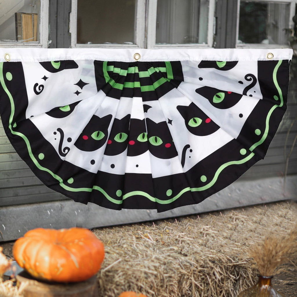 Elainilye Halloween Fan Flag Banner Outdoor Yard Fence Wall Hanging Decor for Indoor and Courtyard Party Supplies