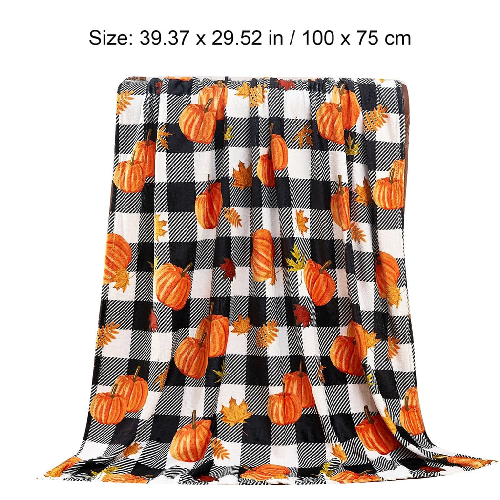 FastXmas Halloween Throw Blanket, 30"x40" Flannel Fleece Pumpkins Maple Checkered Plush Blanket, Soft Lightweight Skin-Friendly Fall Harvest Decorative Throw Blanket for Couch Sofa Bed Outdoor