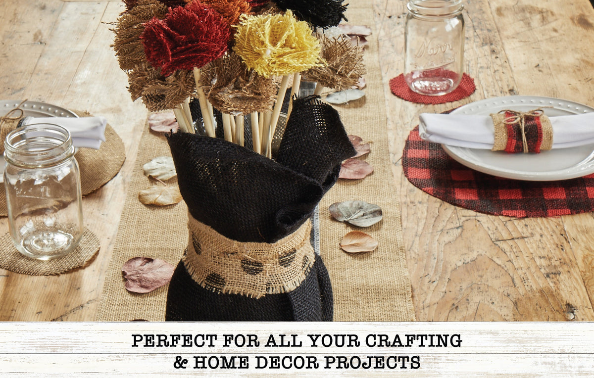 Love, Laugh, Craft Burlap Ribbon Set, 1.5"W x 3-Yds, Natural/White Stripe