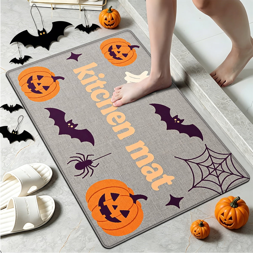 YIMEIS Halloween Pumpkin Lanterns 3Pcs Flannel Mat and Kitchen Rugs Set,Soft Non-slip,Perfect for Home Bathroom