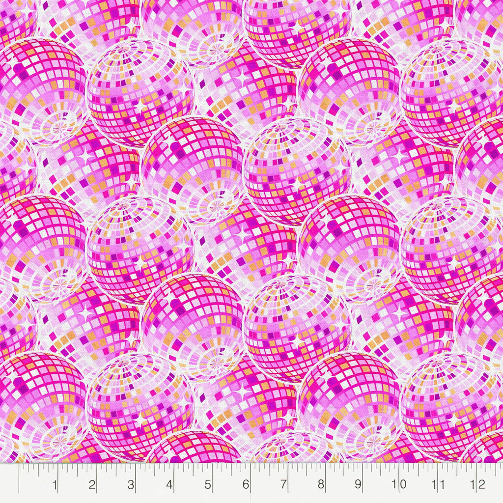 Half Yard 100% Cotton Disco Ball, Pink, 42" Wide for Sewing & Crafting by Fabric Editions