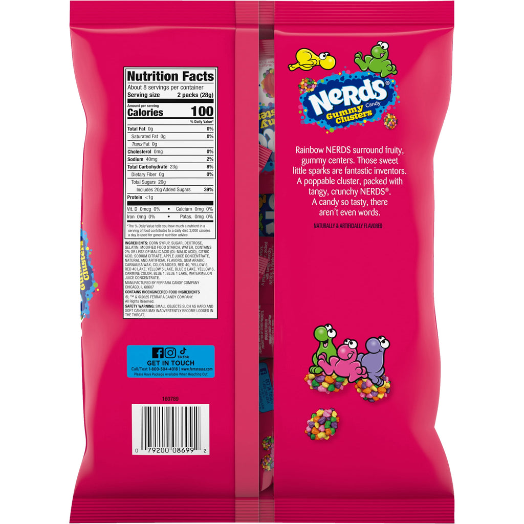 NERDS Gummy Clusters Candy, Rainbow, Crunchy and Gummy, 8 oz, 16 ct