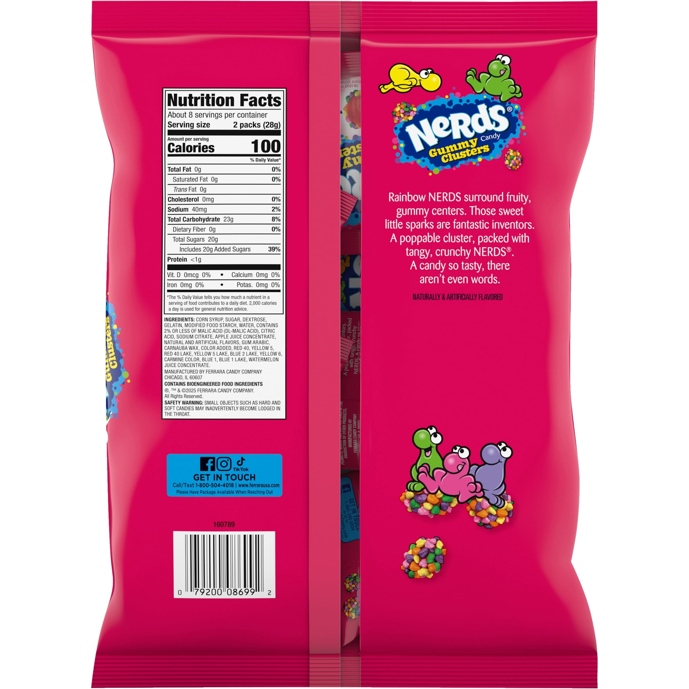 NERDS Gummy Clusters Candy, Rainbow, Crunchy and Gummy, 8 oz, 16 ct