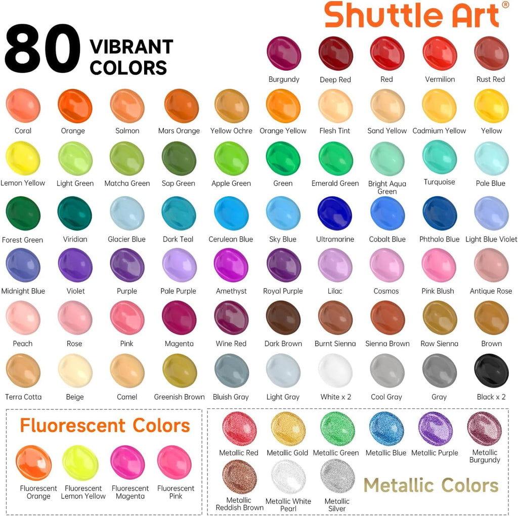 Acrylic Paint, Shuttle Art 50 Colors Acrylic Paint Set, 2oz/60ml Bottles, Rich Pigmented, Water Proof, Acrylic Paints for Artists, Beginners on Canvas Rocks Wood Ceramic Fabric