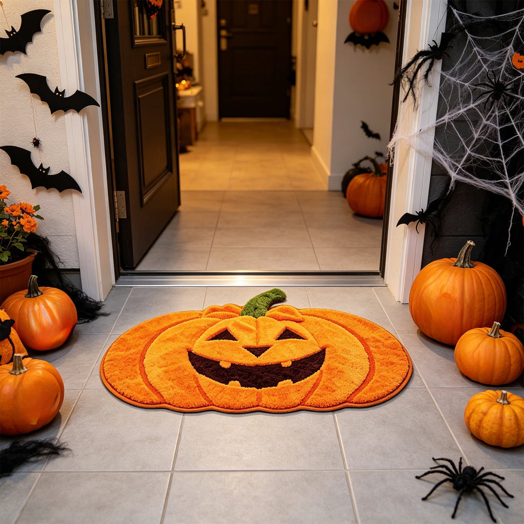 BZPIZ Halloween Cute Pumpkin Door Mat for Front Door, Doormat Outside Entrance, Halloween Decor for Porch and Entryway, Indoor & Outdoor Use Orange