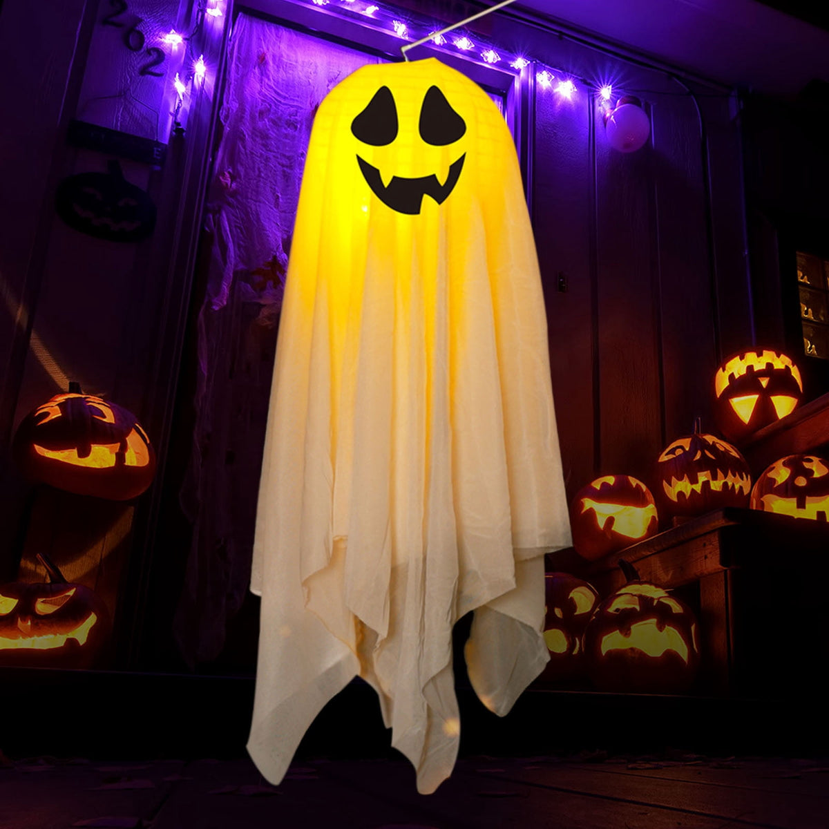 Gallickan 21" Halloween Hanging Light Up Ghost, Lighted Halloween Ghost Decorations, Cute Ghost Halloween Indoor Outdoor Decoration for Trees, Yard, Patio, Lawn, Garden, D