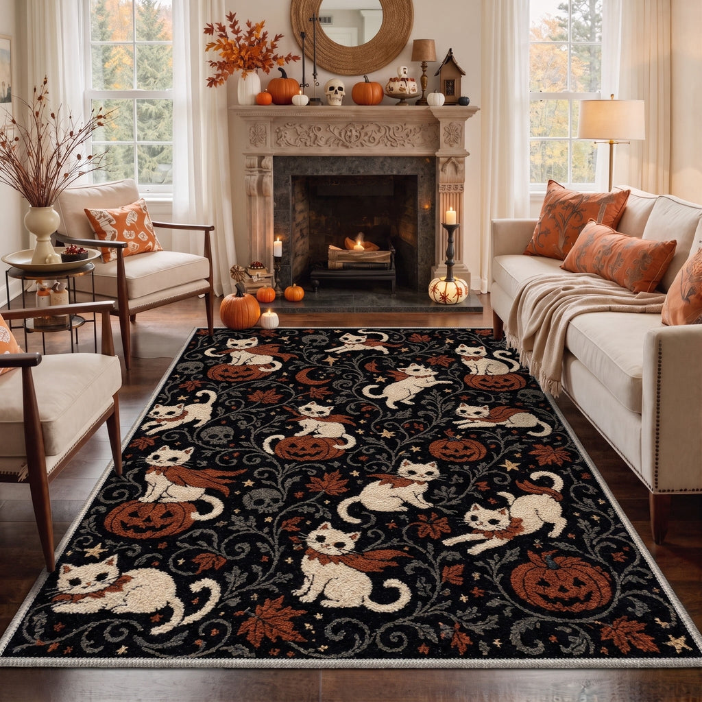 GENIMO 2'x3' Halloween Doormat, Washable Non Slip Soft Whimsical Cat Outdoor Door Mat for Front Door Covered Porch Patio Entryway, Vintage Black