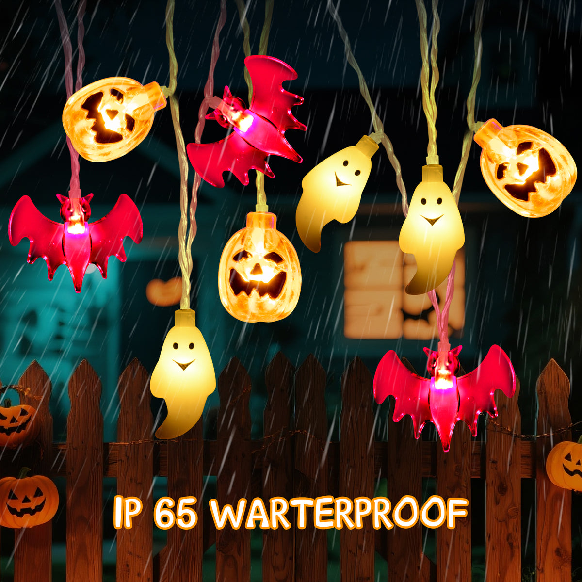 Qoosea Halloween Pumpkin String Lights, 20 LED 10.5ft 8 Modes Waterproof Orange Halloween Decorations Outdoor Indoor Bedroom Camper Party Decor