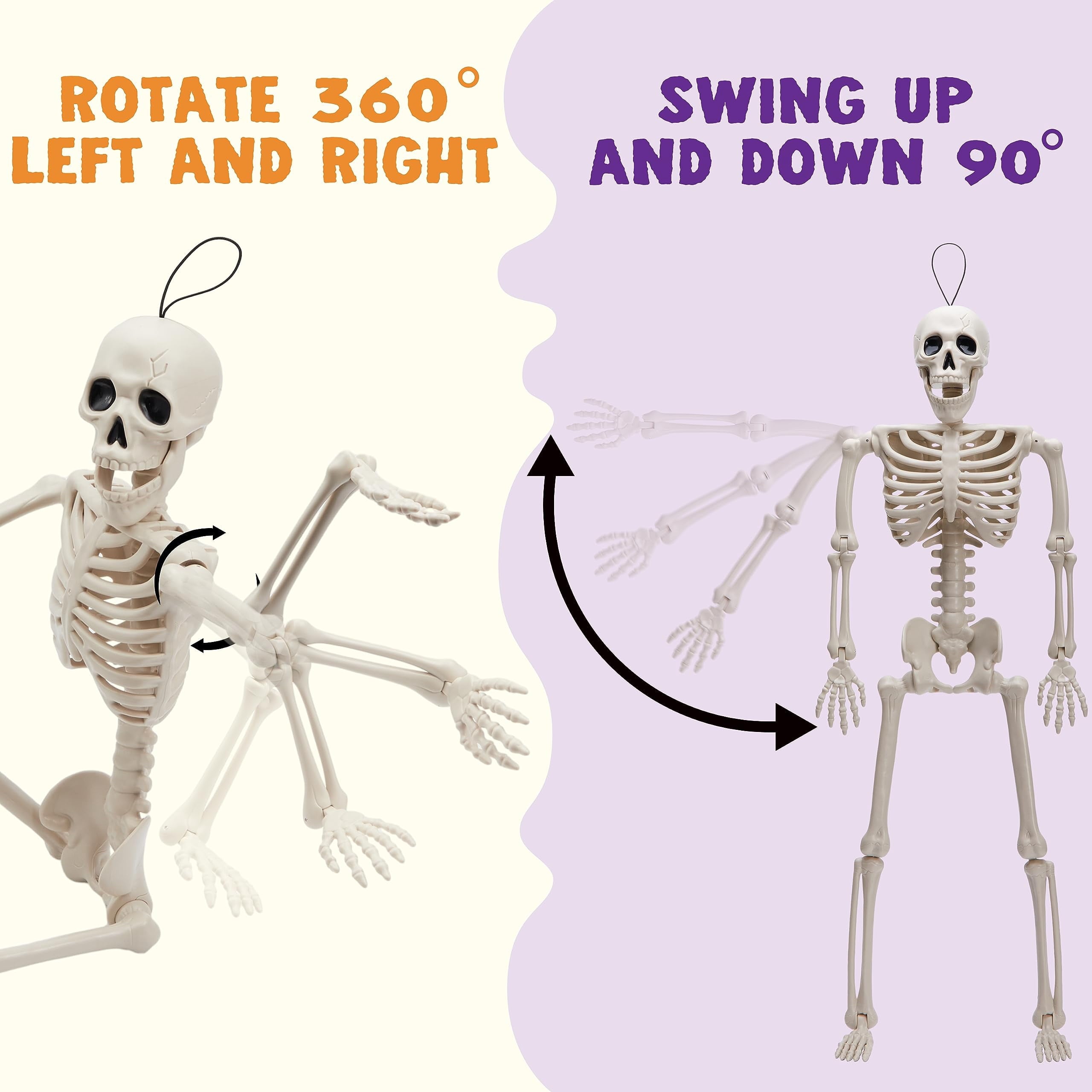 Joyfy 5 Pcs Halloween Skeleton Decorations,16 inch Full Body Poseable Skeleton with Movable Joints for Halloween Indoor Outdoor Party,Graveyard,Haunted House Accessories,White