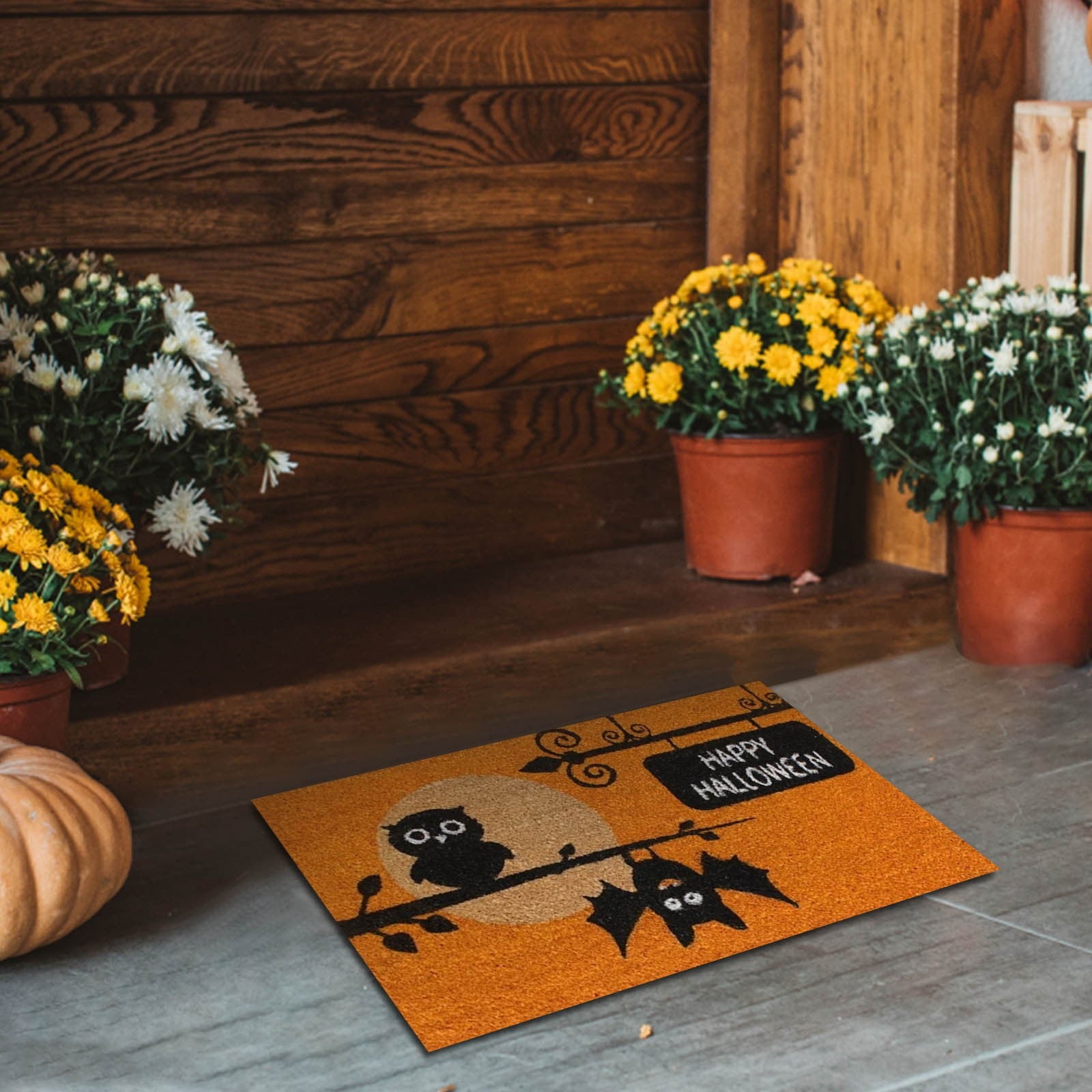 Wovilon Halloween Area Rug Doormat, Black Castle Front Door Mat Non Slip Rubber Backing, Happy Halloween Orange Indoor Outdoor Entrance Mats, Halloween Home Decor Outdoor Rug, 16 X 24 Inches