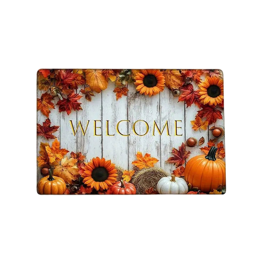 syligr Halloween Thanksgiving Doormat with Maple Leaf & Pumpkin Patterns - Non-Slip Floor Mat for Entryway, Kitchen, Porch, Fall Harvest Decor Rug with Anti-Fatigue Backing, Gift for Thanksgiving