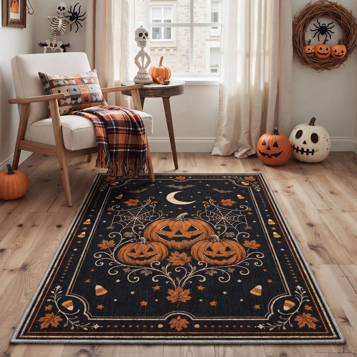 GENIMO 2'x7' Halloween Runner Rug, Washable Non Slip Soft Vintage Witch Indoor Outdoor Hallway Runner for Porch Patio Kitchen Entryway, Vintage Black