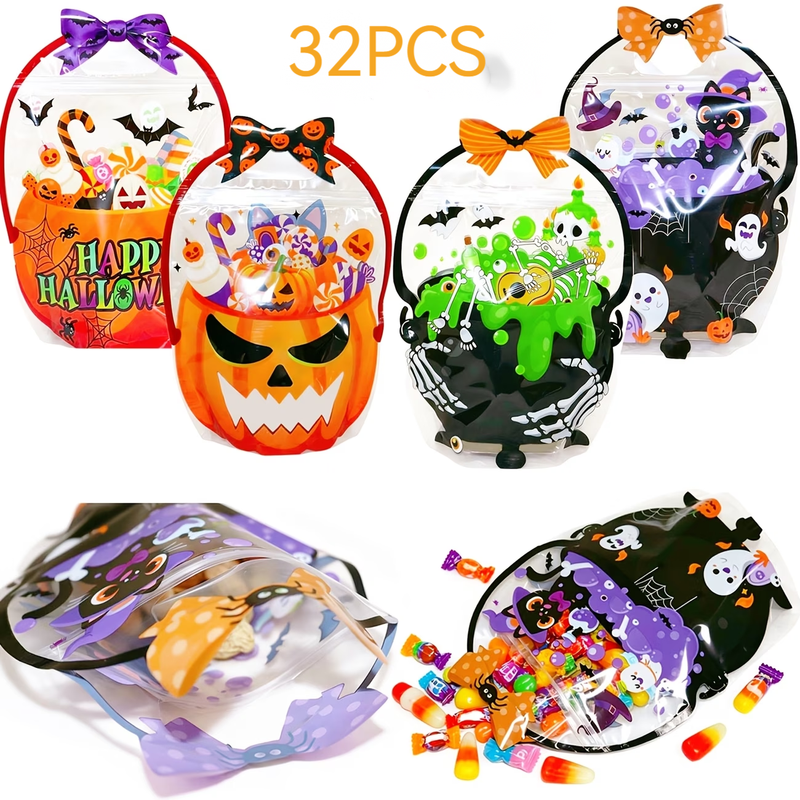 16/32 Halloween gift bags, Halloween candy bags with handles, for holiday parties, decorative gift supplies, 4 styles