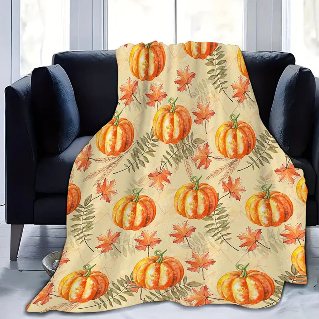 FastXmas Halloween Throw Blanket, 30"x40" Flannel Fleece Pumpkins Maple Checkered Plush Blanket, Soft Lightweight Skin-Friendly Fall Harvest Decorative Throw Blanket for Couch Sofa Bed Outdoor