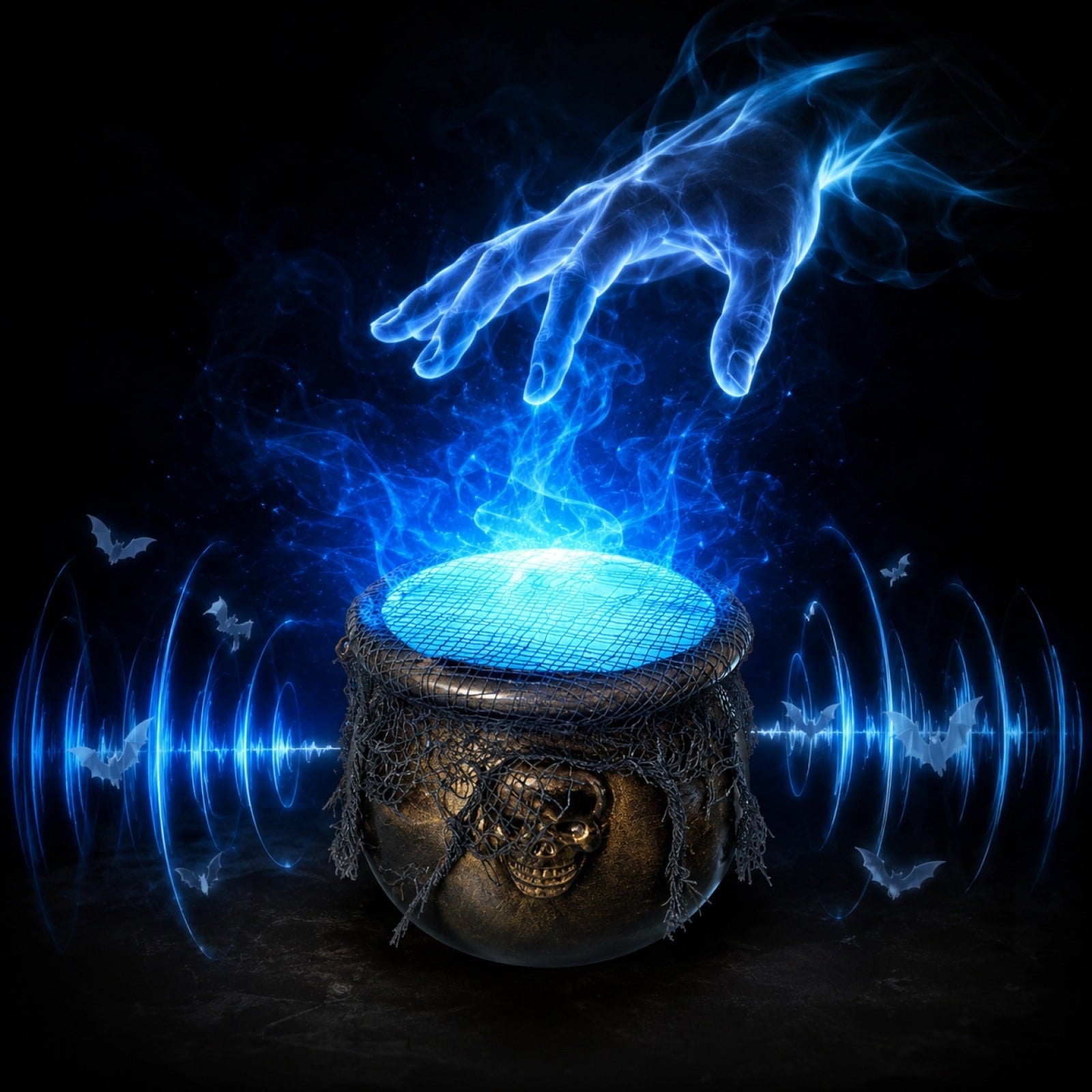 EWASWON Halloween Cauldron with Lights and Sound, LED Light-Up Spooky Witch Brew Pot Decoration for Indoor Outdoor Home Mantel Kitchen Party